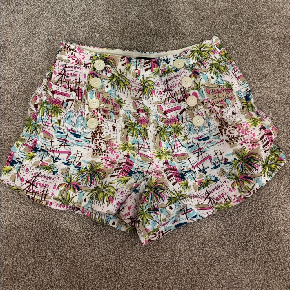 J. Crew Tropical Print Button-Front Women’s Shorts — White, Pink, Green, Blue
